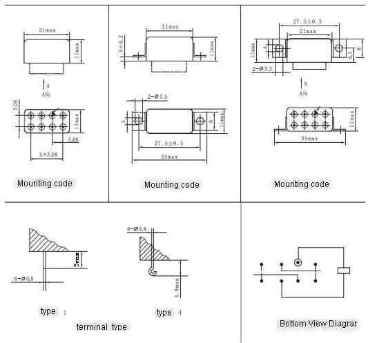 KJMC-023M Subminiature and Hermetical Power Relay   series Relays Product Outline Dimensions