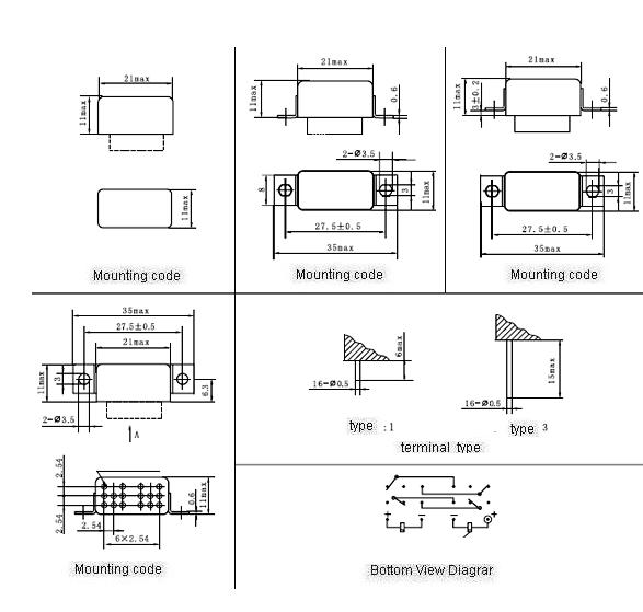 KJMC-069M Miniature and Hermetical Electromagnetism Power Relay with Reliable Index  series Relays Product Outline Dimensions