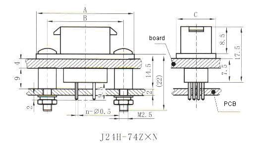 J24H in-line contact for PCB receptacle Connectors Product Outline Dimensions