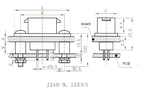 J24H in-line contact for PCB receptacle Connectors Product Outline Dimensions