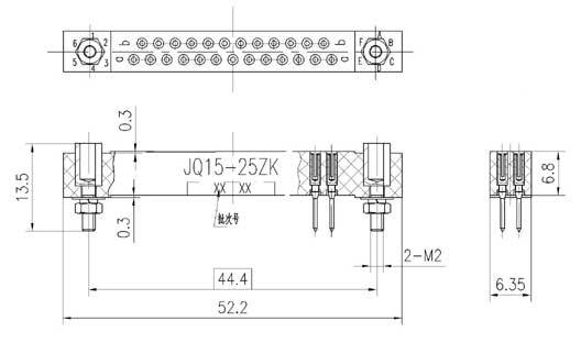 JQ15 Rectangular Electrical Connector series Connectors Product Outline Dimensions