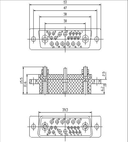 JQ11 Miniature Rectangular Electrical Connector series Connectors Product Outline Dimensions