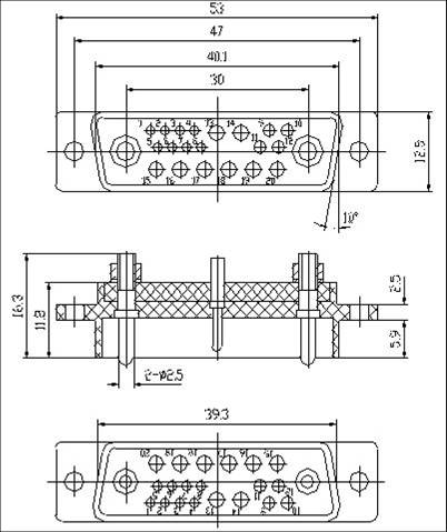 JQ11 Miniature Rectangular Electrical Connector series Connectors Product Outline Dimensions