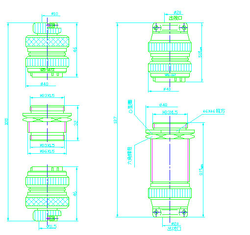 YQ5 series circular through-wall series Connectors Product Outline Dimensions