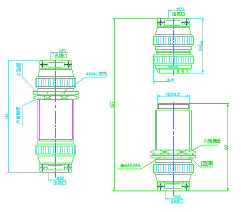 YQ5 series circular through-wall series Connectors Product Outline Dimensions