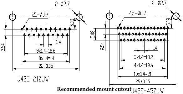 Series J42E,Rectangular, Electrical Connector series Connectors Product Outline Dimensions