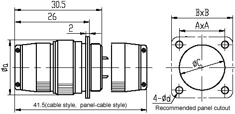 Series Y8B,Y8C,Circular,Electrical Connector series Connectors Product Outline Dimensions