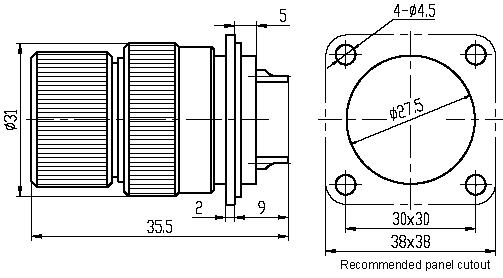 Series Y26D,Circular,Electrical Connector series Connectors Product Outline Dimensions