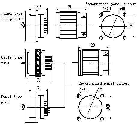 Series Y46 Circular Connector series Connectors Product Outline Dimensions